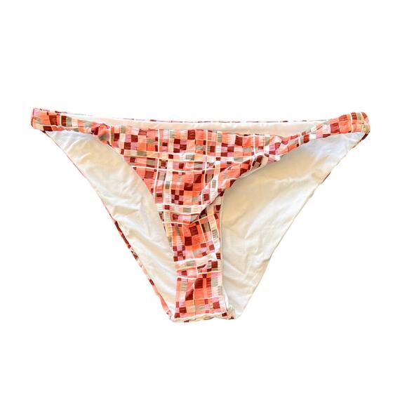 L SPACE Block Party Bikini Bottoms Sz Small Geometric Print Orange Cream White - Picture 1 of 6
